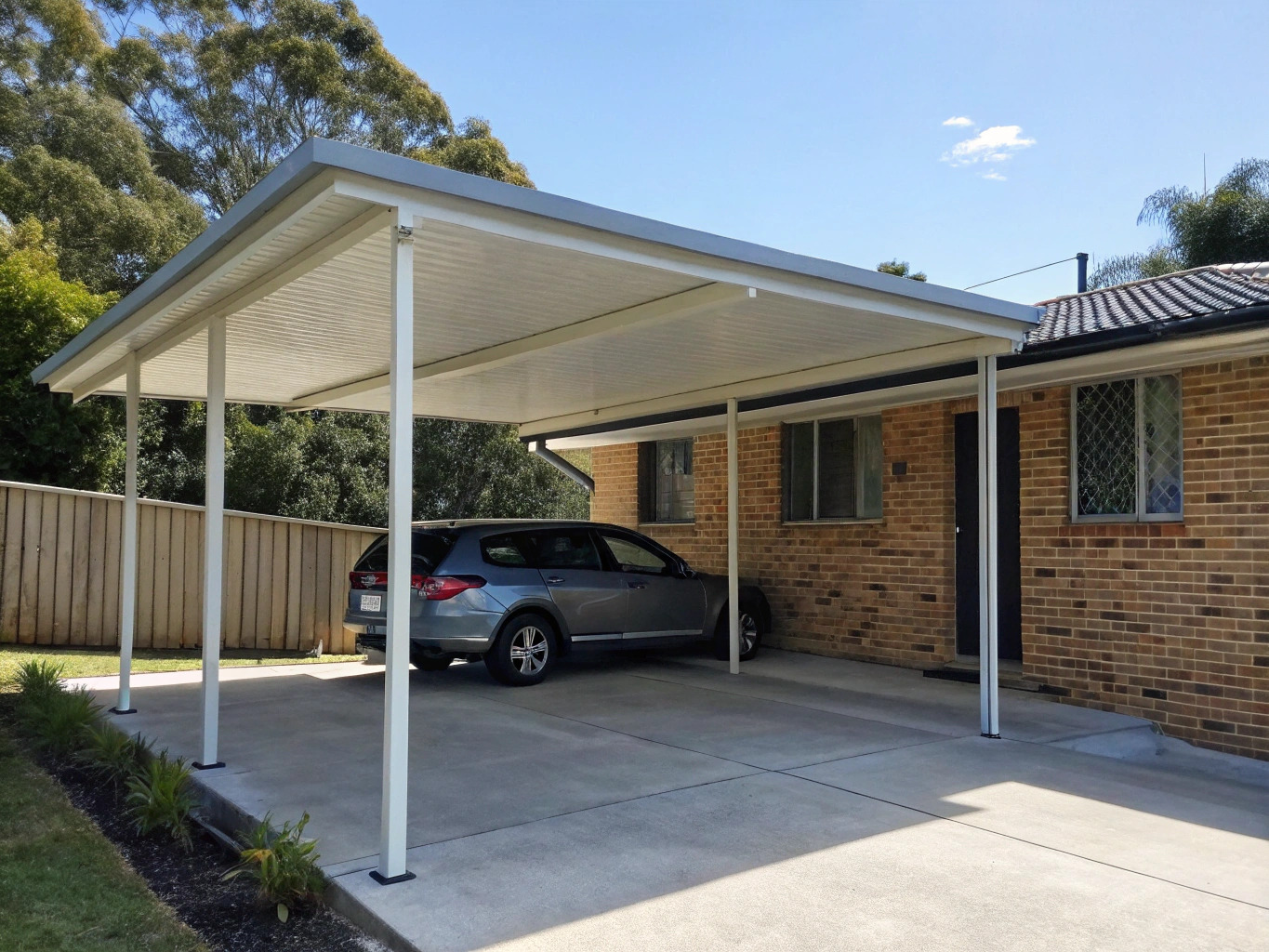Colorbond skillion roof carport on a Sunshine Coast home driveway