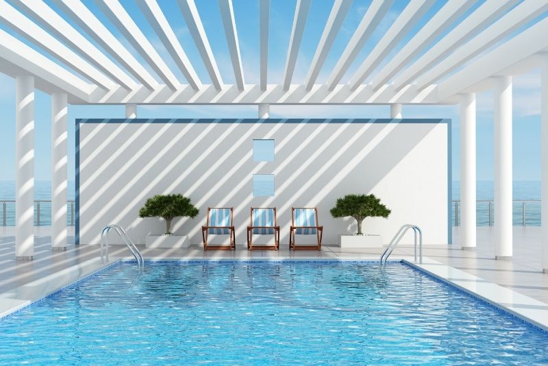 A pergola built over a pool