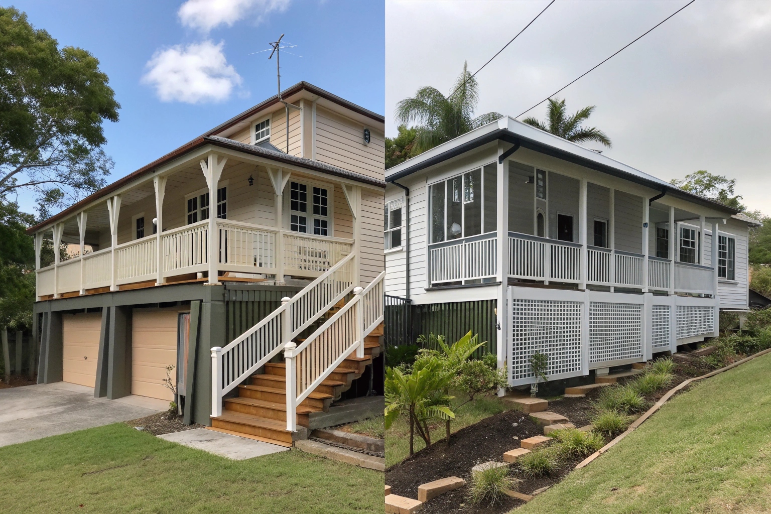 Traditional Queenslander balcony construction, Sunshine Coast, showing architectural integration