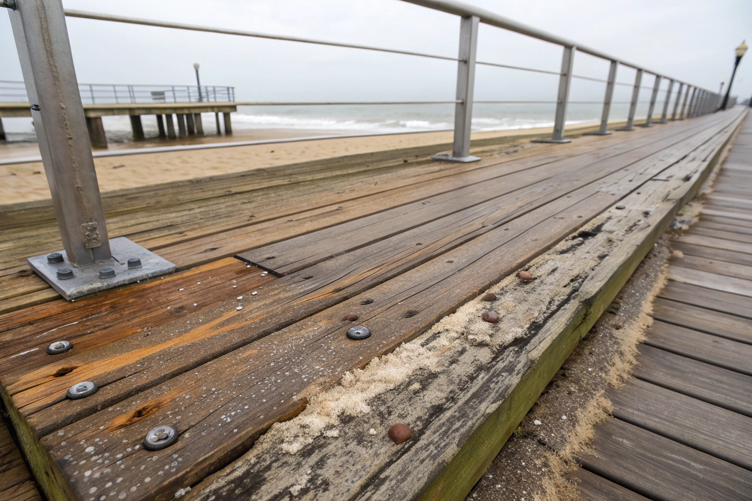 Coastal weather damage on Sunshine Coast deck timber showing UV fading and salt corrosion requiring restoration