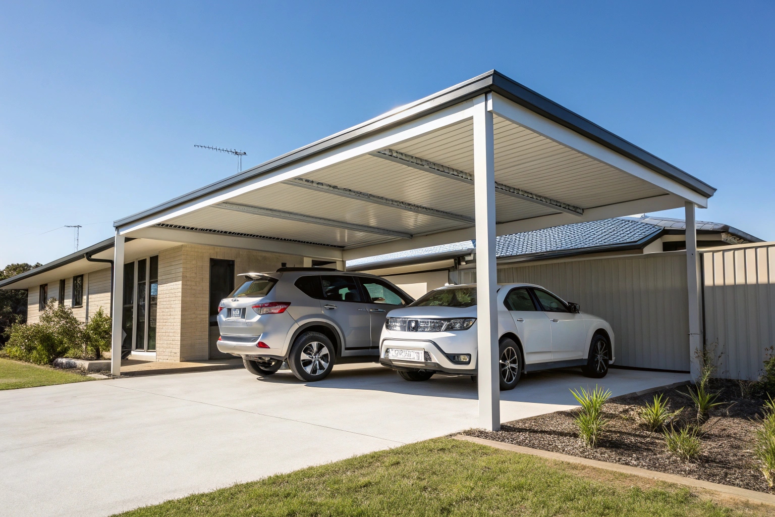 Double carport installation protecting vehicles at Sunshine Coast residence