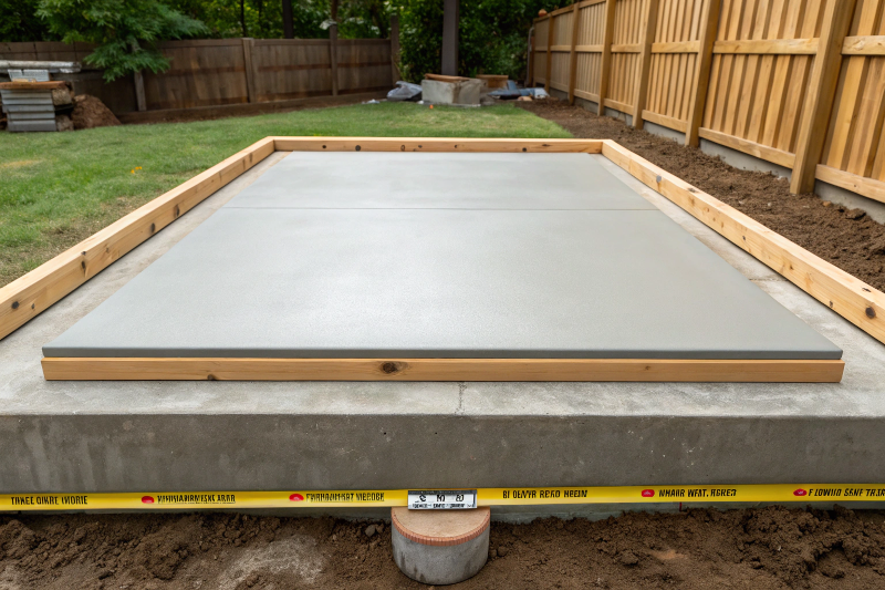 freshly poured concrete slab for a gazebo