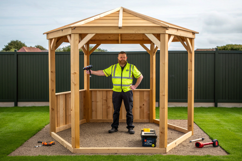 professional installing gazebo frame